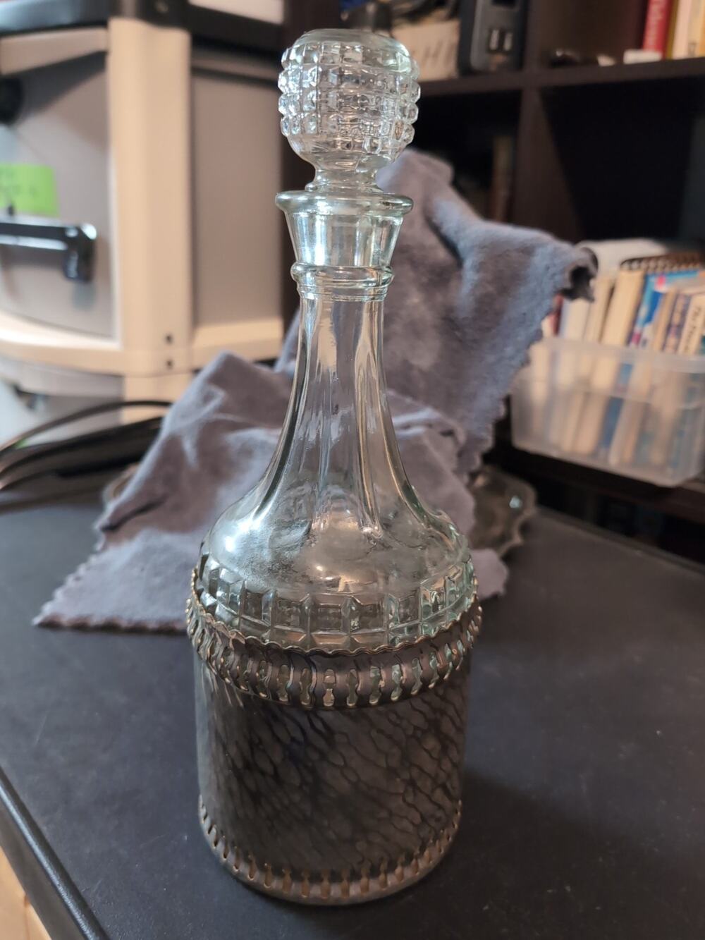 Gales of Sheffield England Vintage Silver Plate Crystal Glass Decanter Bottle
